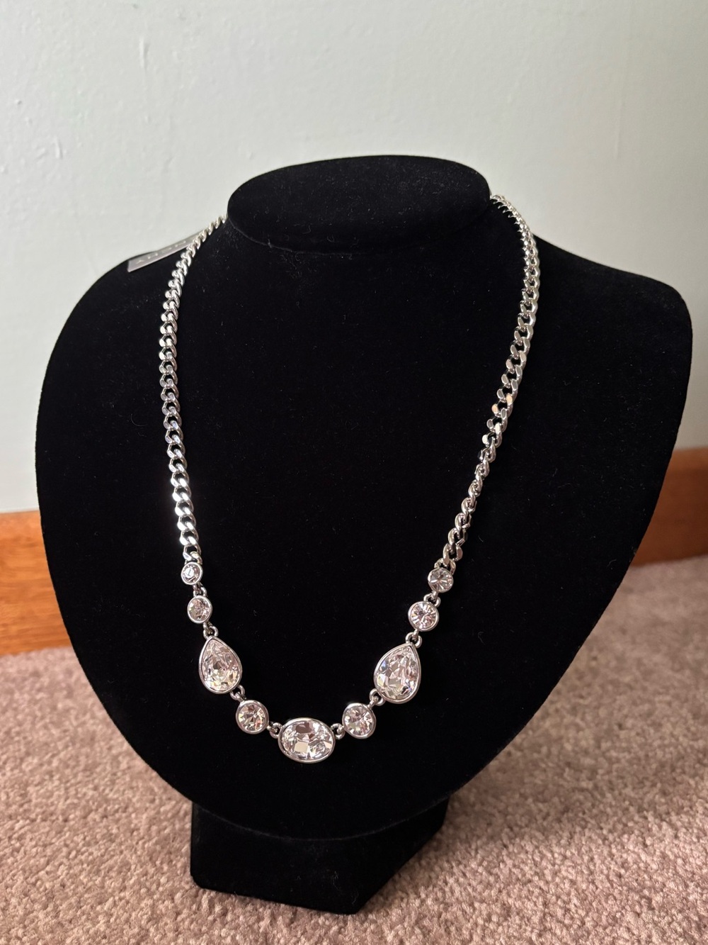 Givenchy Silver Crystal Pendant Chain Necklace